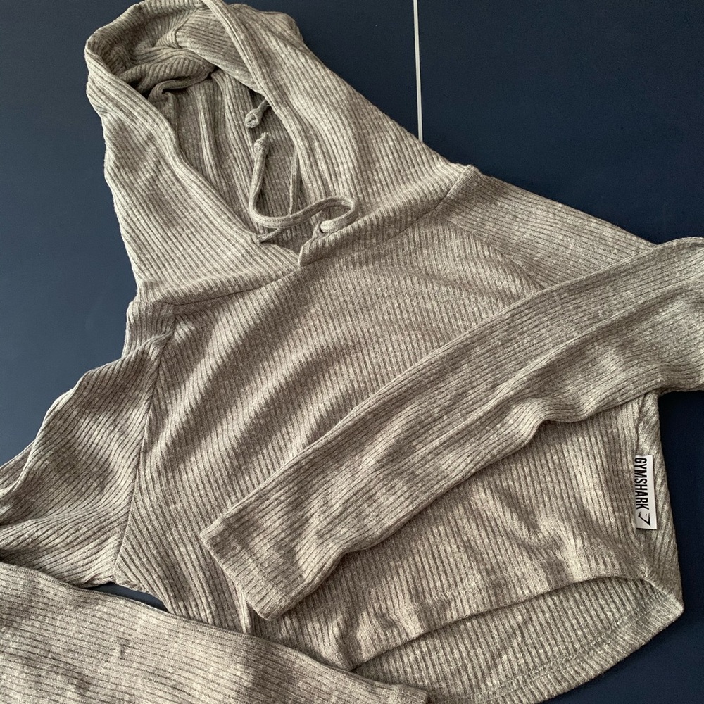 Gymshark Slounge Cropped Hoodie | Light Grey Mark